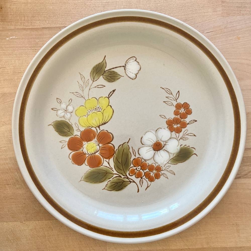 3 Vintage 1970s Mountain Wood Hand Painted Stoneware Dinner Plates
